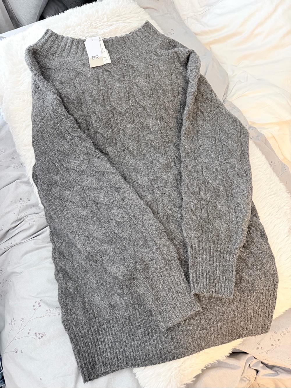 bp Gray Cable Turtleneck Sweater
